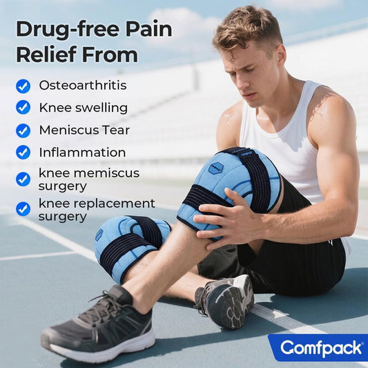 Knee Ice Pack Wrap, 2 Hours Ice Pack for Knee Replacement Surgery | Long Lasting Coldness Ice & Compression Therapy for Arthritis Pain, ACL, Swelling, Sports Injuries (23" × 10.3")