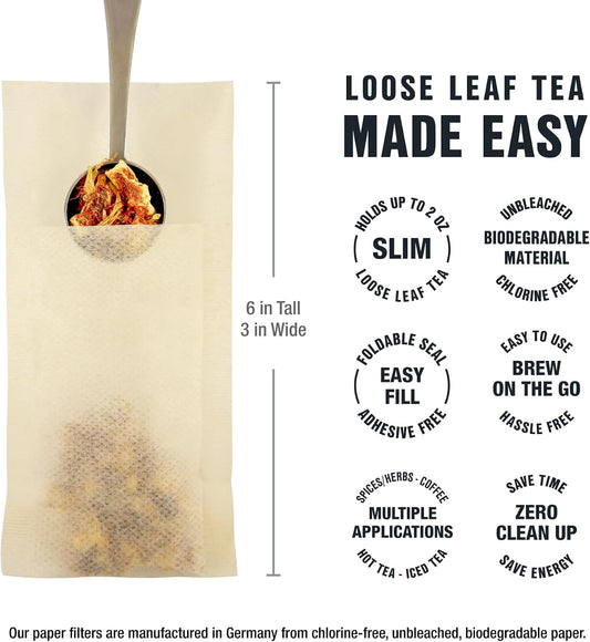 Tiesta Tea Loose Leaf Filters for Brewing | Disposable Infuser for Hot & Iced Drinks, Easy-Fill Steeper, Unbleached Paper, Single-Cup Infuser for Loose Leaves