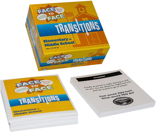 Face to Face Transitions - Elementary to Middle School Conversation Game, Conversation Starters for Students, Parents, and Teachers, 96 Scenario Cards, Ages 10+
