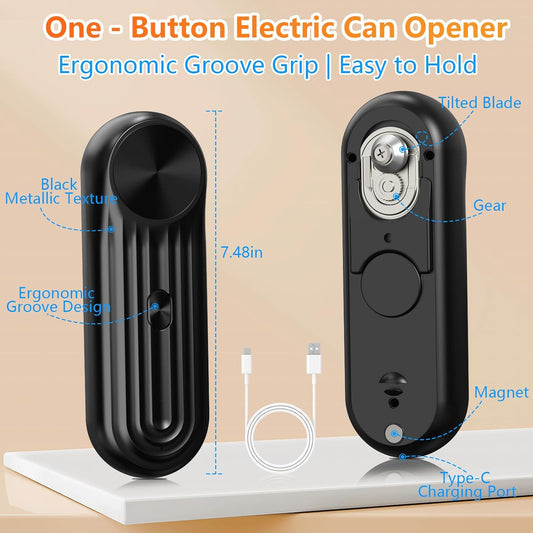 Electric Can Opener, One Touch Automatic Can Opener for Seniors, Rechargeable Cordless Can Openers, Auto‑Stop Smooth Edge Lid Cutter, Fits All Can Sizes, Food Safe Kitchen Gadget for Arthritis