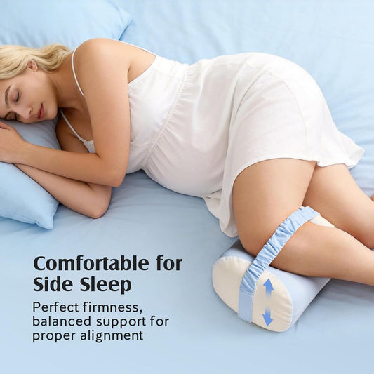 YFONG Knee Pillow for Side Sleepers, Breathable Memory Foam Leg Pillow Blue | Adjustable & Detachable Strap, Ergonomic Support for Back, Hip, Knee, Pressure Relief