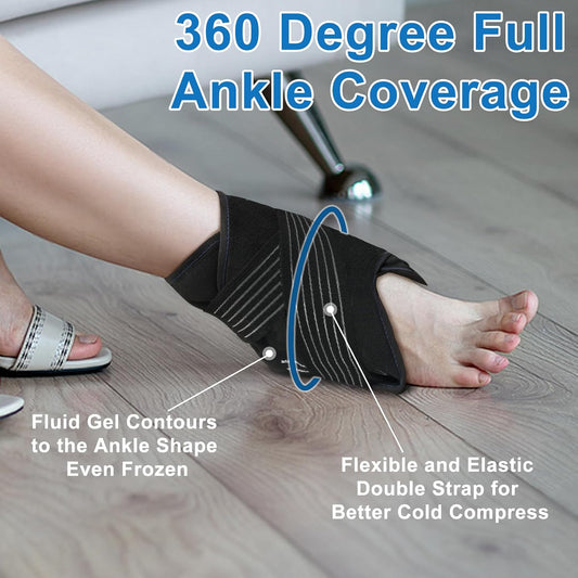 Ankle Ice Pack Wrap with Compression – Reusable Cold Gel Pack for Foot and Achilles, Dual Strap Design with Soft Plush Lining, Flexible Cold Therapy for Ankle Support