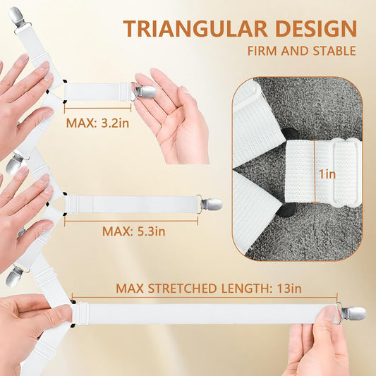 4PCS Bed Sheet Straps, Adjustable Elastic Fitted Sheet Holders