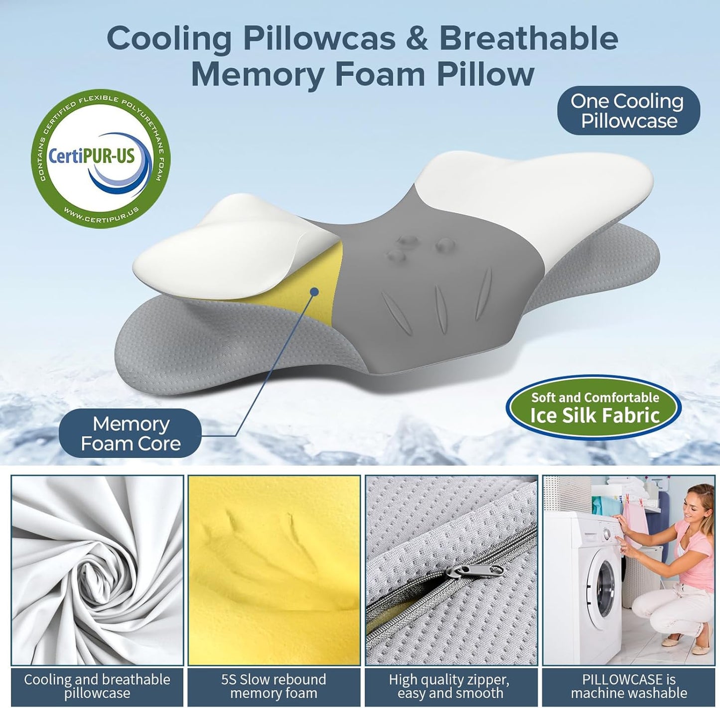 Cervical Neck Pillow for Pain Relief, Ergonomic Side Sleeper Pillow for Sleeping, Orthopedic Neck Support Contour Memory Foam Pillow for Side Back Stomach Sleepers, Ideal for Office Travel