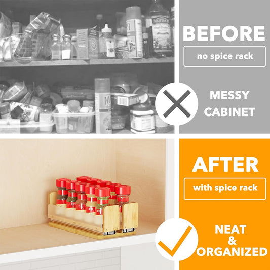 SpaceAid Bamboo Pull Out Spice Rack Organizer for Cabinet, Heavy Duty Slide Out Seasoning Kitchen Pantry Sliding Vertical Organization, 7.6" Wide, 3 Drawers(2" Wide), 2-Tier, Natural