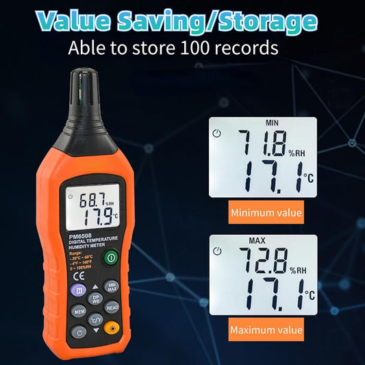 PM6508 High Precision Handheld LCD Digital Temperature Humidity Meter Thermometer Hygrometer for Home and Industrial Using 7.12.41.1in