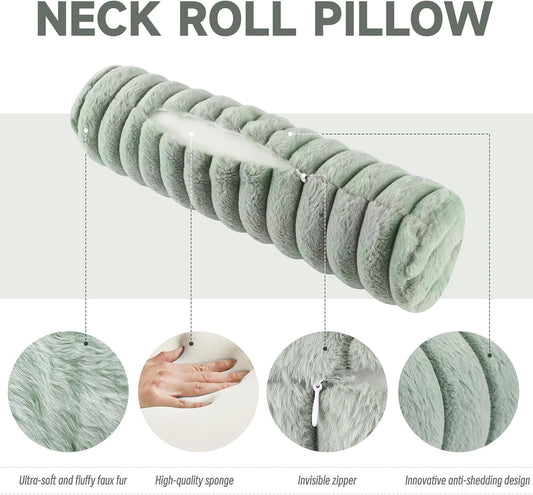 Round Cervical Roll Cylinder Bolster Pillow, Cervical Neck Roll Sponge Pillow, Faux Fur Cylinder Pillows, Neck Pillow for Sleeping for Head, Neck, Back, and Legs (Pink)