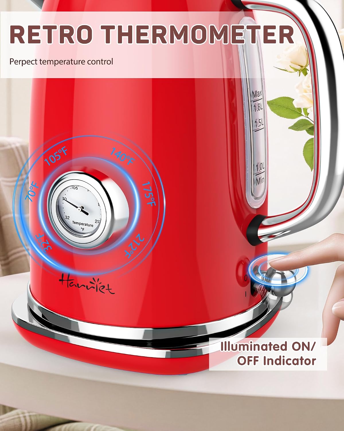 Harriet 61 oz Electric Kettle with Thermometer, Hot Water Pot, Retro