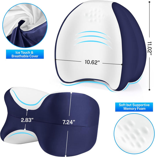 Knee Pillow for Side Sleepers, Leg Pillow with Cooling Cover, Memory Foam Body Pillow for Side Sleeping, Heart-Shape Cushion for Hip, Back & Sciatica Pain Relief, Grey
