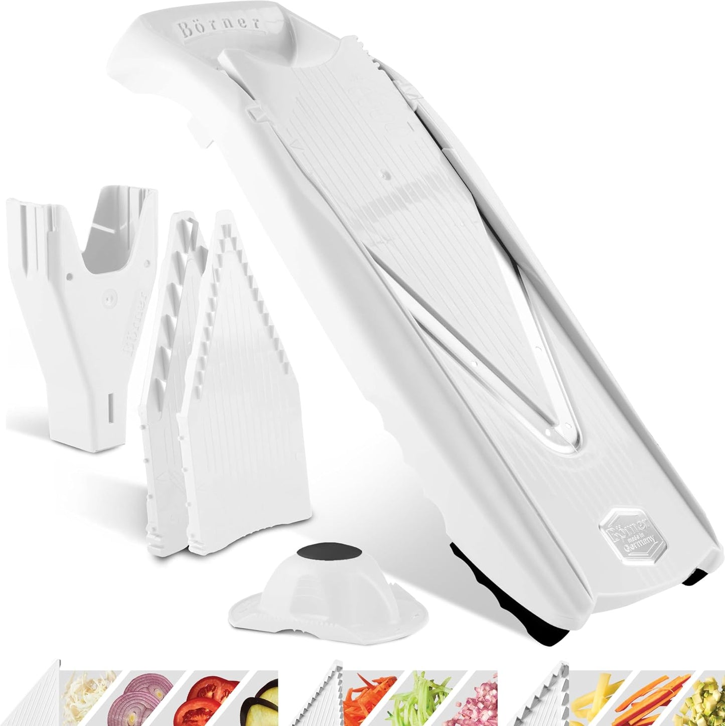 Mandoline Food Slicer Börner V5 (Starter Set) by Reston Lloyd • V-Slicer with Food Holder • Made in Germany • Fruit & Vegetable Chopper • Multiple Settings • Color: White