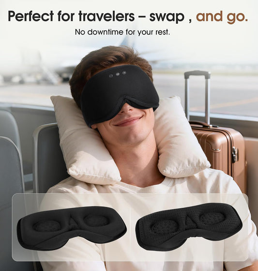 Bamboo Cotton Bluetooth Sleep Mask, 2 in 1 3D Soft Sleep Mask with Sleep Headphones, Sleep Eye Mask with Timming Setting, Blackout Sleeping Mask for Side Sleepers, Women Men, Black (Black)