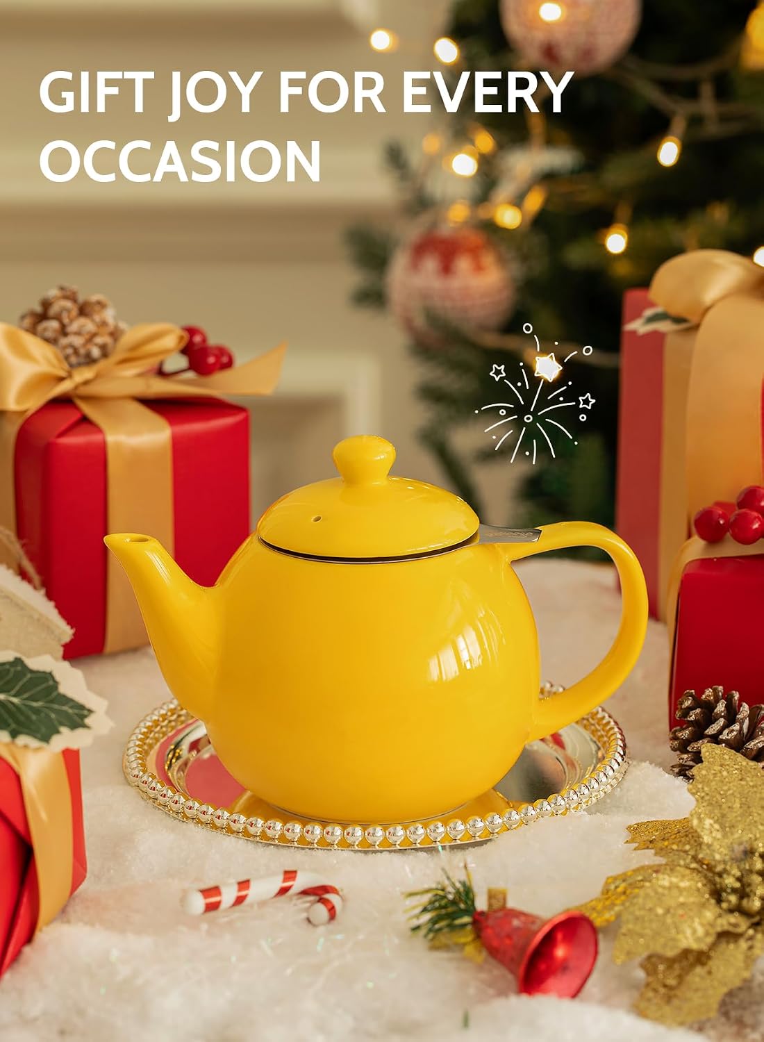 Sweese Teapots for Tea, 27 oz Porcelain Tea pot with Removable Stainless Steel Infuser, Tea Pots for Loose Tea - White