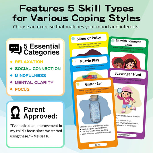 32 Coping Skills Cards with 60 Strategies – Therapy Tools for Teens & Adults to Manage Stress, Anxiety & Emotions – Durable Mindfulness & Emotional Intelligence Deck for Home, School & Counseling Use
