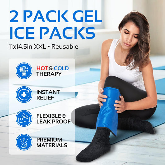 Reusable Ice Packs for Injuries Reusable | 11"x 14.5"- 2 Pack XL | Hot & Cold Pack | Large Ice Pack for Back Pain Relief, Flexible When Frozen | Cold Compress for Back, Knee, and Shoulder Injuries | XL Ice Pack Stays Cool Longer, Double-Sealed