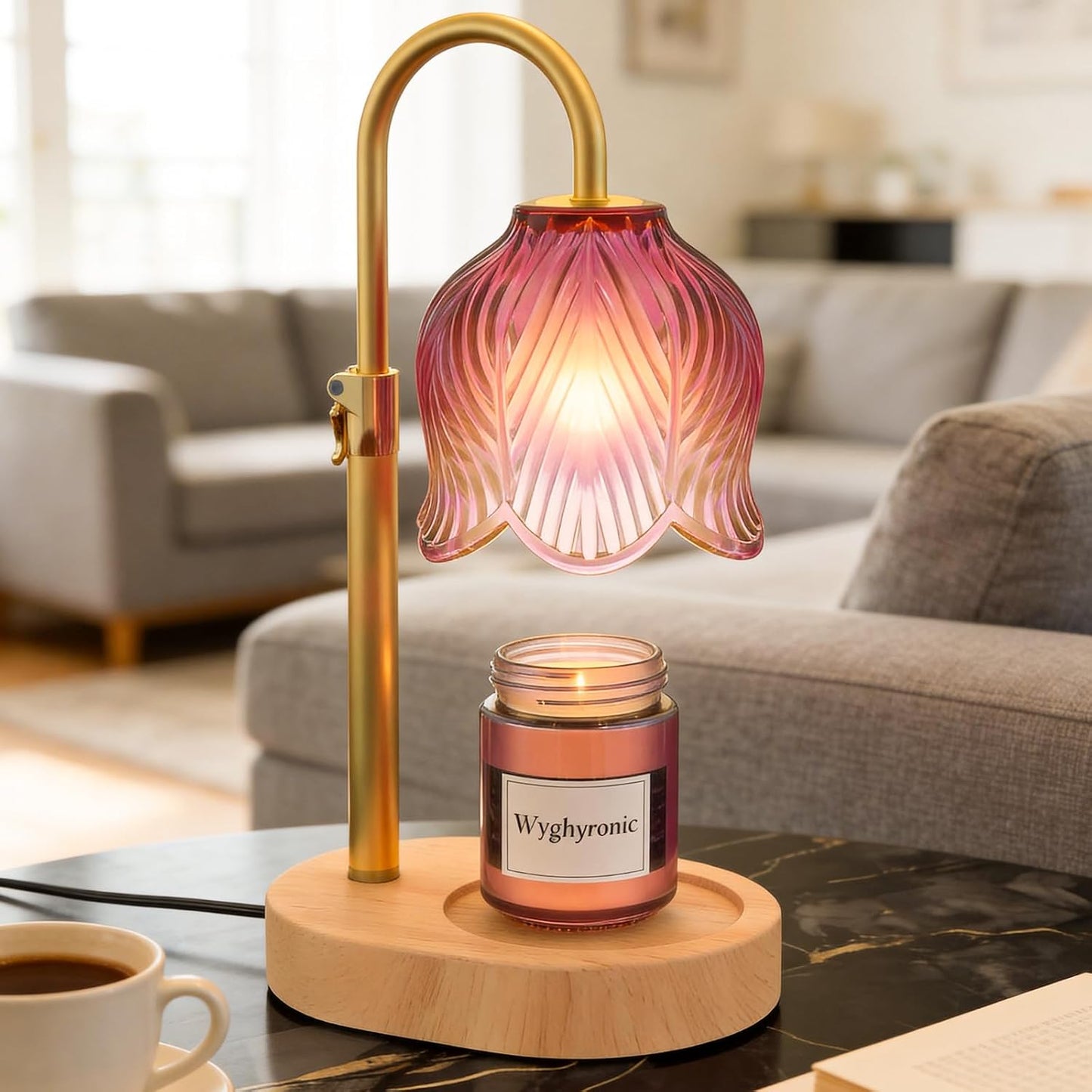 Flower Candle Warmer Lamp, Timer & 4-Level Dimmer, Adjustable Height | Flameless Electric Wax Warmer for Jar Candles, Includes 2 Bulbs, Pink, Home Decor Gift for Mom & Women, Housewarming