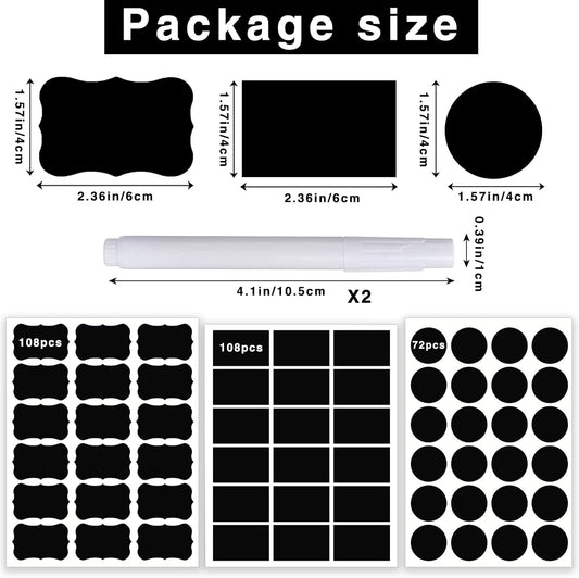 290 pcs Chalkboard Labels,Removable Blackboard Label Stickers,3 Assorted Shapes,with 2 White Chalk Marker,Erasable Reusable Waterproof Label for Storage Bin,Food Container,Mason Jars,Jars