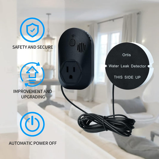 Ortis Water Alarm Leak Detector, 95 dB Loud Alarm, Automatic Shutoff Controller, Upgraded Stainless Steel Sensor Probe, Adjustable 0–2mm Probe Height, Water Damage Protection for Home Appliances