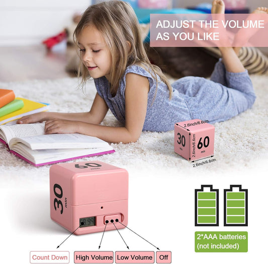 Weewooday Cube Timer, Gravity Sensor Flip Timer for ADHD, Pink