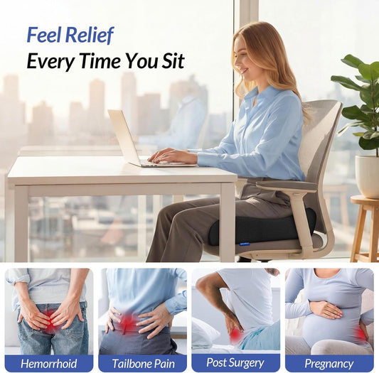 6" Thickened Donut Pillow Seat Cushion for Hemorrhoid Pain Relief | Ergonomic Memory Foam Seat Cushion, Widened Cutout for Tailbone, Sciatica, Pressure Sores, Pregnancy, Postpartum Recovery