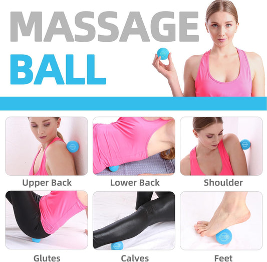 Massage Ball Set, Spiky Ball & Lacrosse Ball for Body Massage, Muscle Relief, Deep Tissue, Myofascial Release, Massager for Neck, Shoulder, Back, Foot or Muscle Tension (Blue)