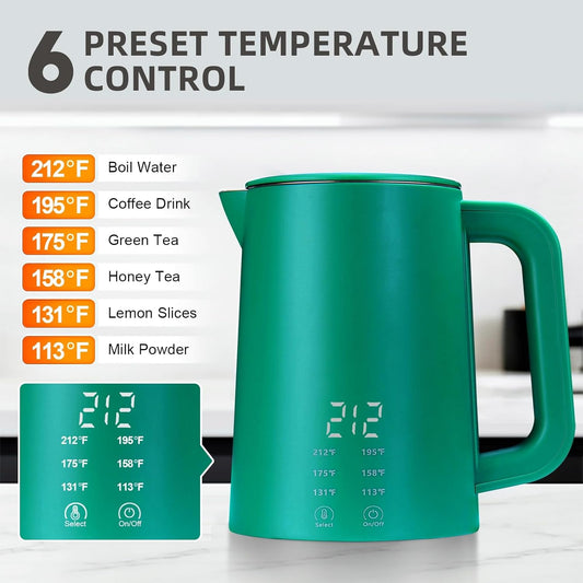 650ml Small Portable Travel Electric Kettle Little Hot Water Boiler | 6 Temperature Control,800W Dual Voltage 110-240V,304 Stainless Steel,12H Keep Warm
