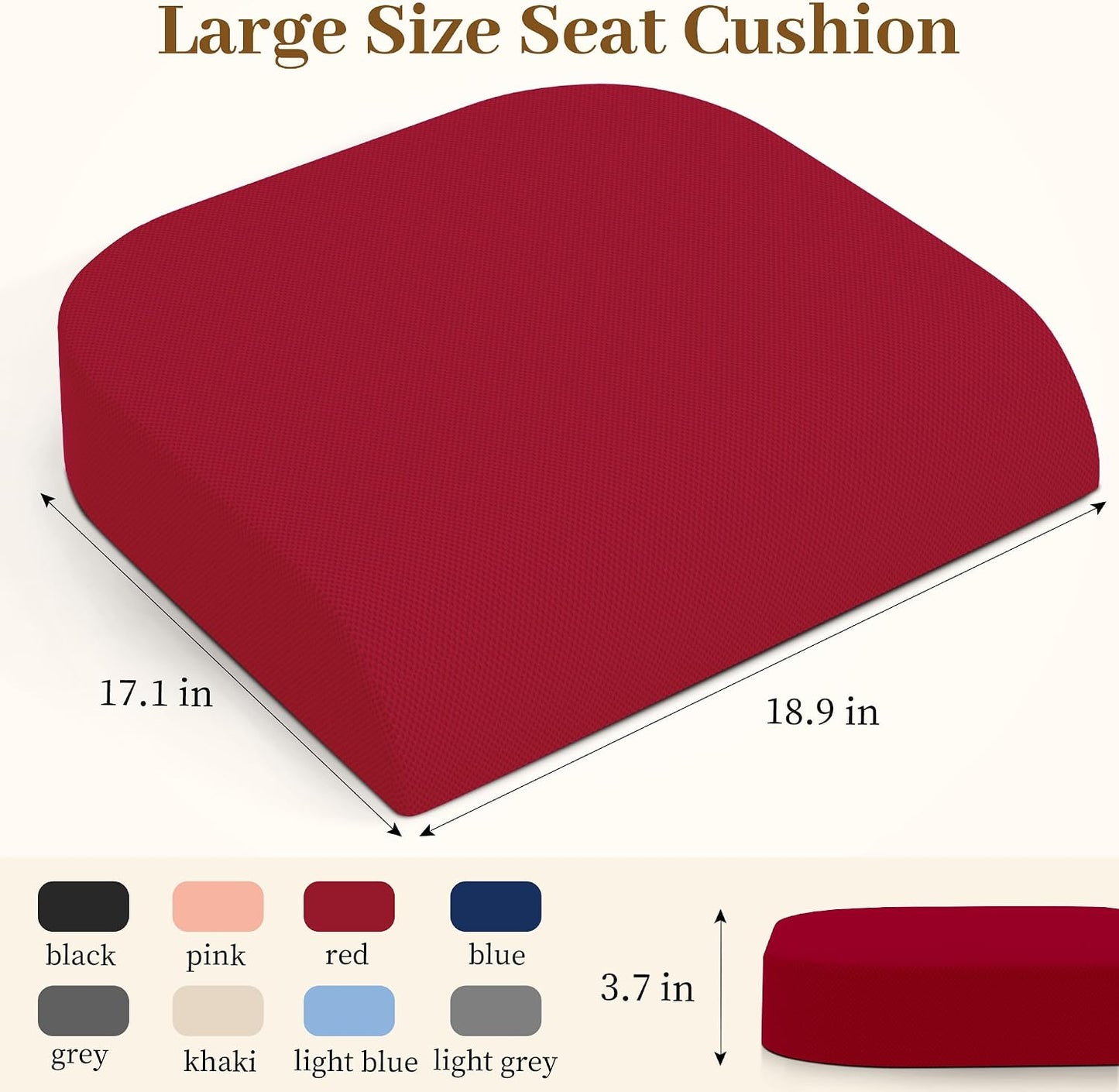 TranquilRelax Memory Foam Seat Cushion for Office Chair, 3-Inch, Black | Medium-firm Support for Long Sitting, Washable Mesh Cover, Non-slip Base, Perfect for Car Seats & Short Drivers