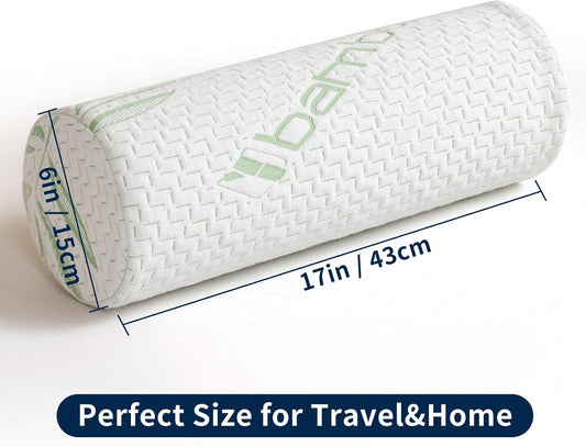 Neck Roll Pillow for Neck Pain Relief - High Resilience Foam Round Bolster Pillow for Cervical Support with Removable Washable Cover for Sleeping, Travel Legs Back Yoga (17X6 inch)