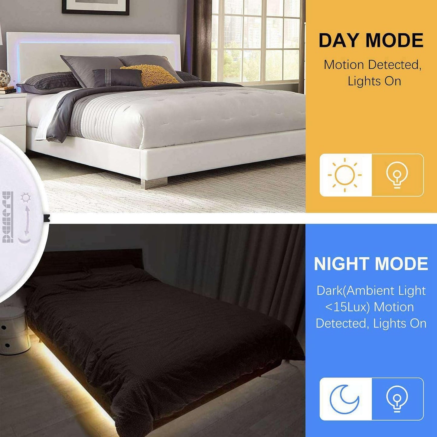 USB Led Light Strip Motion Activated, 3.3ft,Under Bed Light with Automatic Shut Off Timer, Sensor Night Strip Light,Lighting Decoration,Warm White