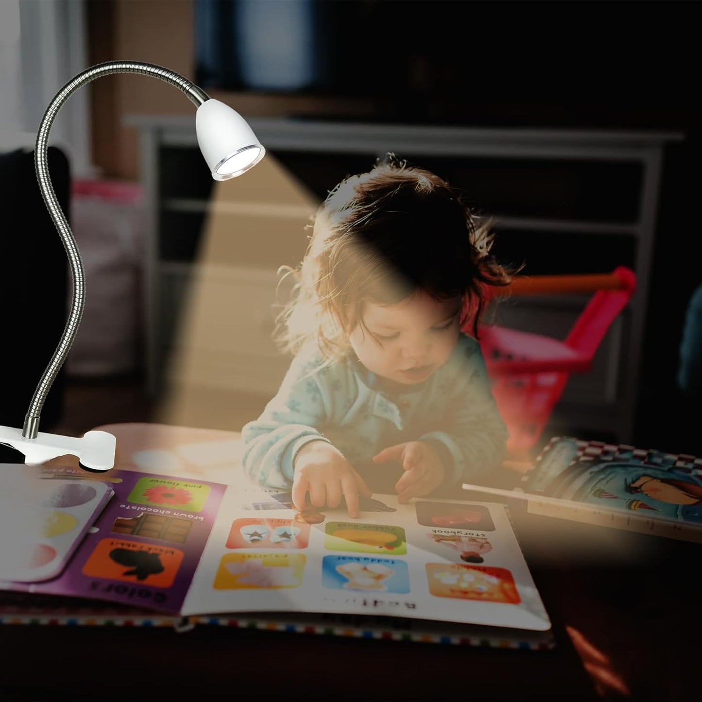 Desk lamp Eye-Caring Table Lamps, 360°Rotation Gooseneck Clip on Lamp Reading Light Portable Reading Book Light Clamp Study Desk Lamps for Bedroom and Office Home Lighting (White)