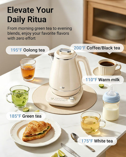 Bear Electric Kettle, 1.5L 304 Stainless Steel Water Boiler, 1500W Fast Boiling Tea Kettle with Double Wall Cool Touch, Auto Shut-Off & Boil-Dry Protection, BPA-Free, Cream