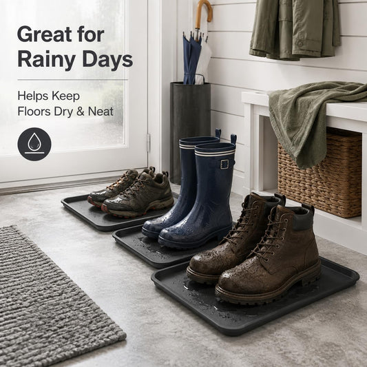 4 Pack 16 x 12 Inch Boot Trays for Entryway, Waterproof Shoe Mat Tray with Raised Edge, Outdoor Multi-Purpose Shoe Tray for Boots Shoes Garden Pets-Dark Gray
