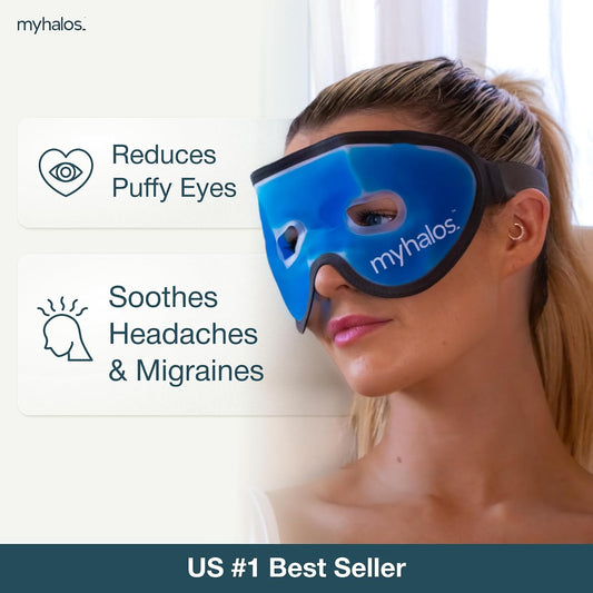 MyHalos Cooling Gel Eye Mask, Cold Ice Pack for Puffy Eyes & Dark Circles | Instant Relief for Puffy Eyes & Dark Circles, Reusable Gel Beads, Soothes Headaches & Sinus Pain, Flexible Fit, Freezer Safe