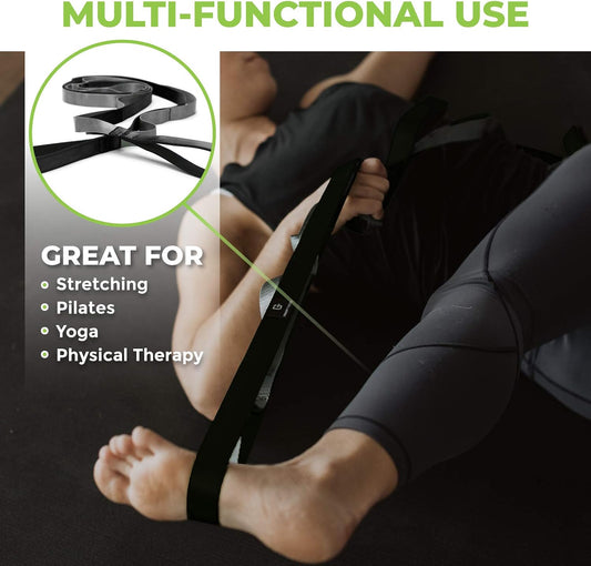 Stretching Strap for Physical Therapy, 12 Multi-Loop Stretch Strap 1" W x 8' L, Neoprene Handles, Physical Therapy Equipment, Yoga Straps for Stretching, Leg Stretcher.