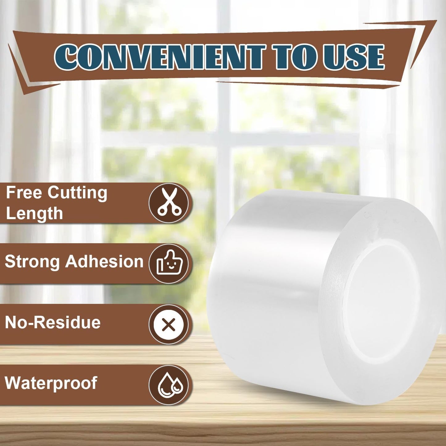 Window Sealing Tape 2 Inch x 33 Ft Transparent Window Insulation Waterproof Nano Draft Isolation Tape Clear Weather Stripping Caulk Tape for Window and Bathroom Shower Glass Side Gaps