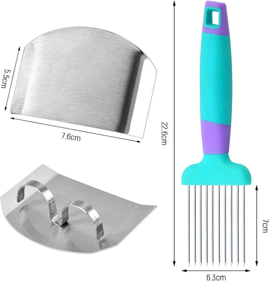 Stainless Steel Onion Slice Holder with Finger Guard for Cutting, Onion Holder for Slicing, Tomato Slicer Vegetable Cutter for Potato, Lemon (Green)