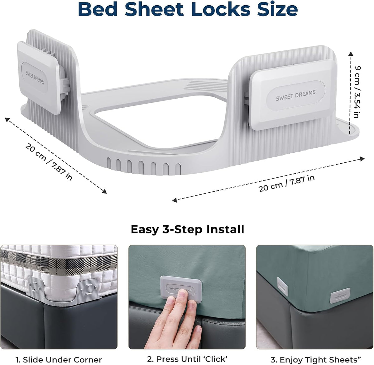 Bed Sheet Holders for Corners, Snap-Lock Fitted Sheet Locks, 4 Pack