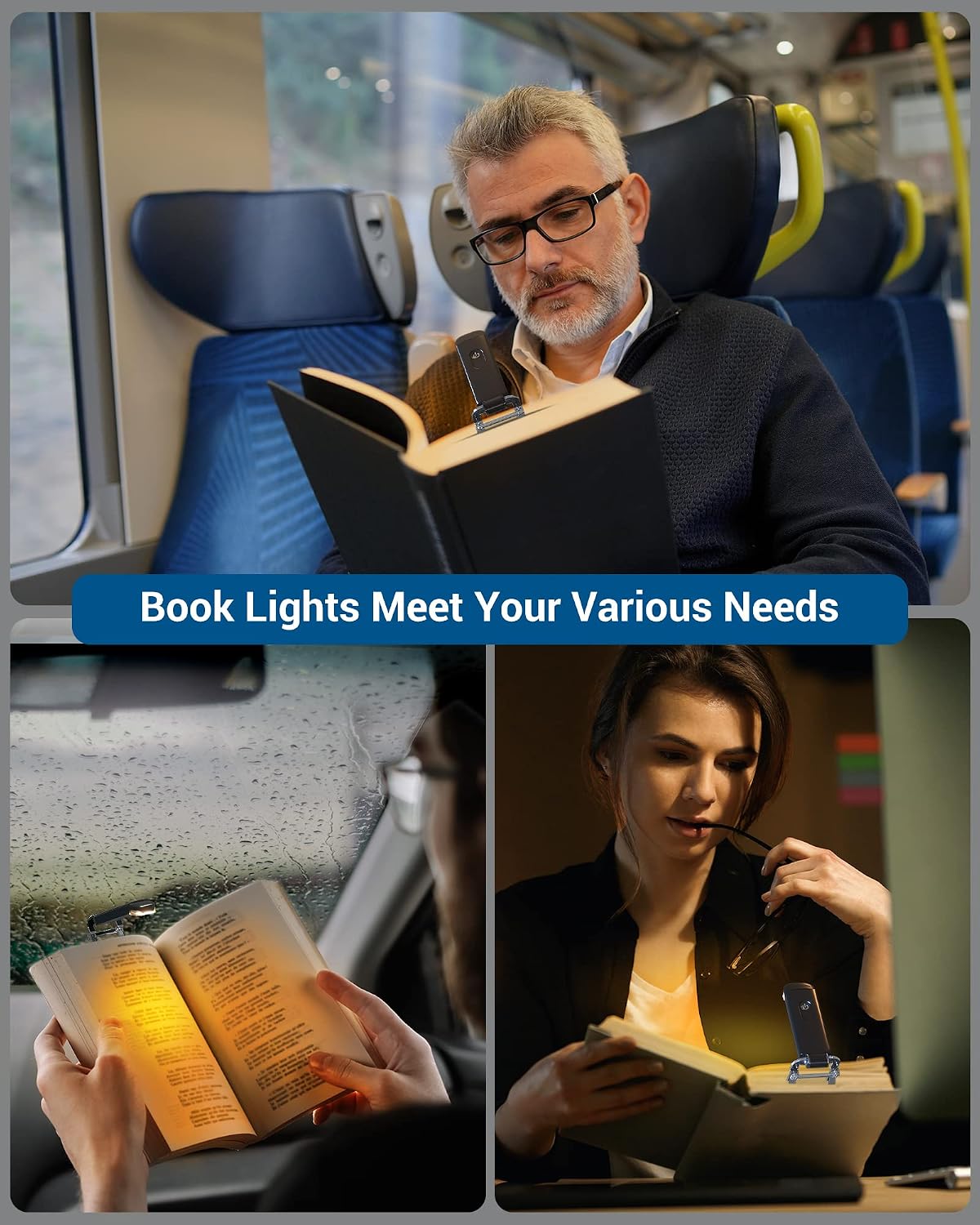 DEWENWILS Book Light, Amber Warm Clip On LED with 3 Adjustable Brightness for Eye Protection, Rechargeable USB Long Lasting Reading Light, Gifts for Bookworms, Kids (Black) | Amber Glow, 3 Brightness Levels, Flexible Lighting Angle, Compact &