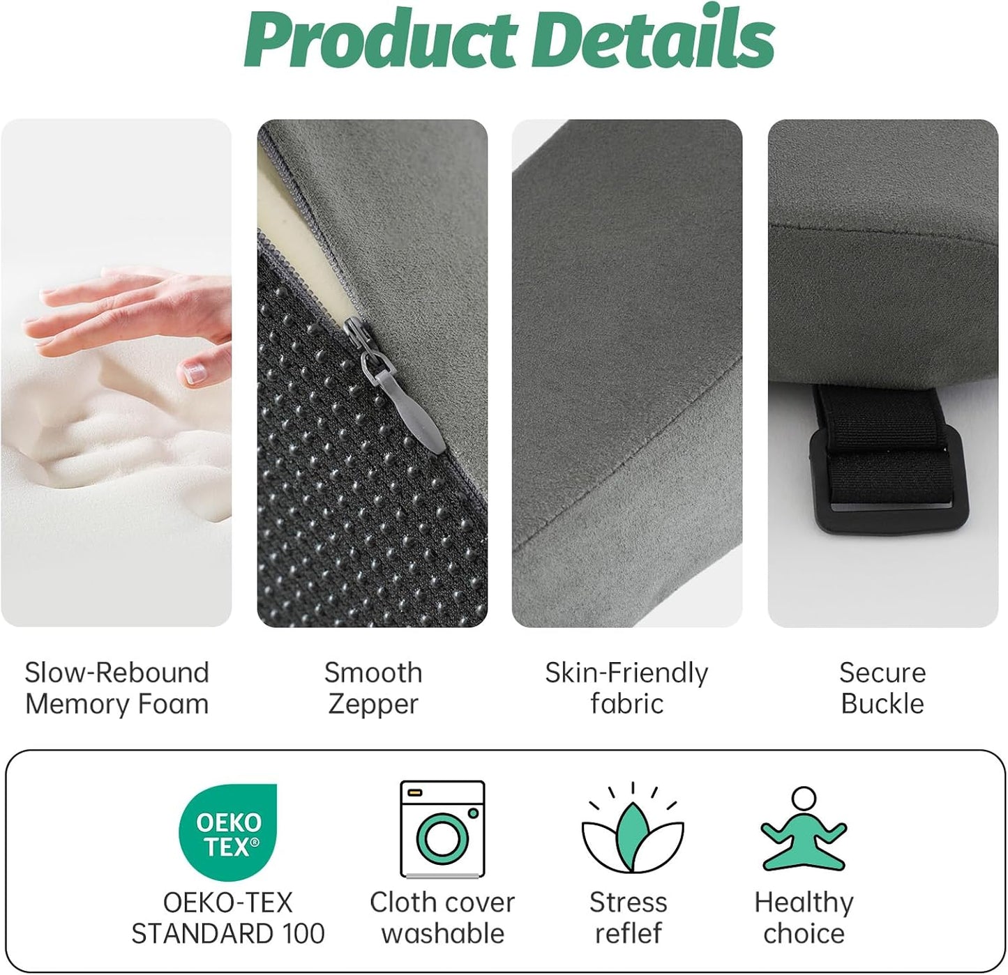 xiaomubiao Armrest Cushion for Office Chair (Set of 2), Memory Foam Chair Arm Rest Support Pads, Elbow Pressure Relief Armrest Cushion for Gaming Chair with Non-Slip Straps, Washable Cover
