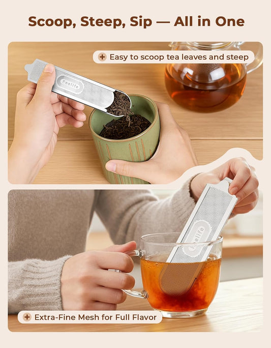 2-in-1 Tea Scoop Infuser for Loose Leaf Tea Strainer Fine Mesh | 304 Stainless Steel Tea Infuser, Easy to Fill and Clean, Loose Leaf Tea Steeper for Cup Mug Teapot