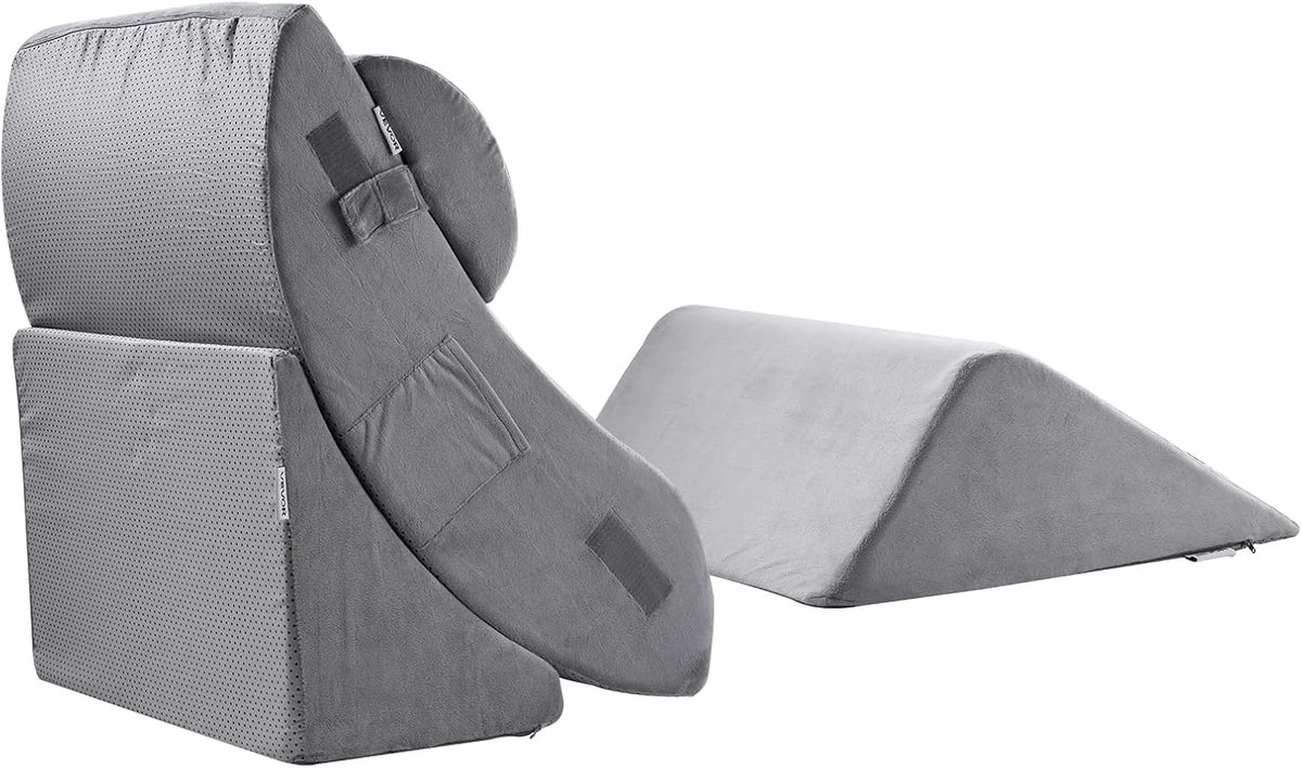 VEVOR Bed Wedge Pillow for Sleeping, Adjustable Orthopedic Bed Wedge, 25D High-Density Foam Filling & Soft Washable Cover, Post Surgery Pillow for Acid Reflux, Back Pain, Snoring Relief, Light Grey