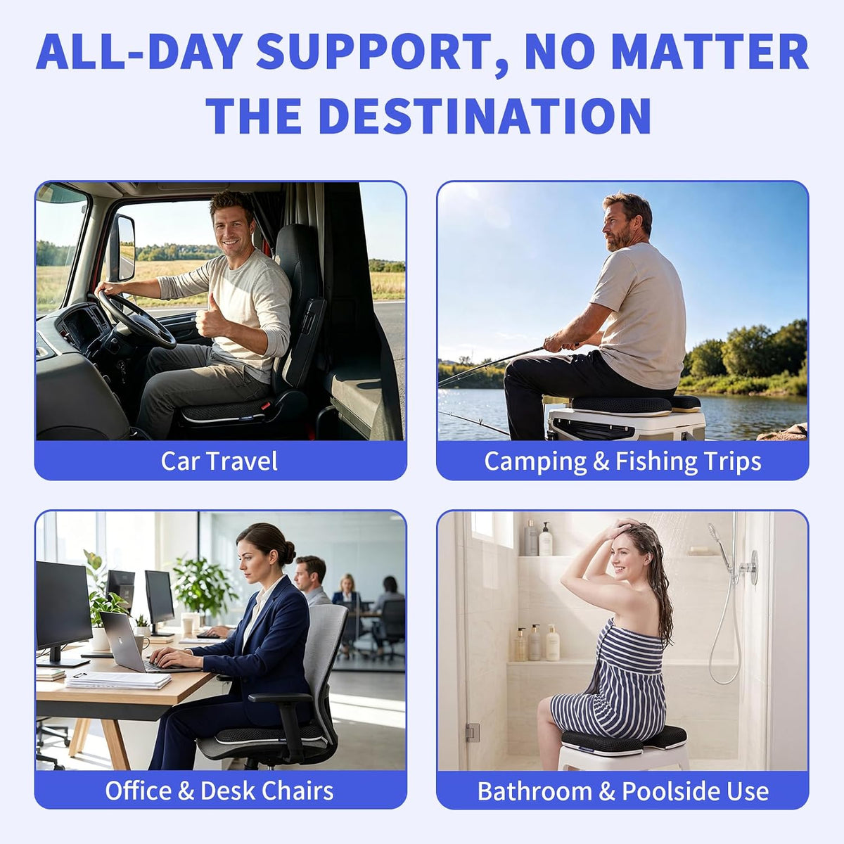Gooo&Ma Air Fiber Seat Cushion, U-Shape Tailbone Comfort, Black | Thin design for office/car, breathable air fiber cooling, ergonomic, washable, non-slip, portable, 17.7"x13.8"x1.6"