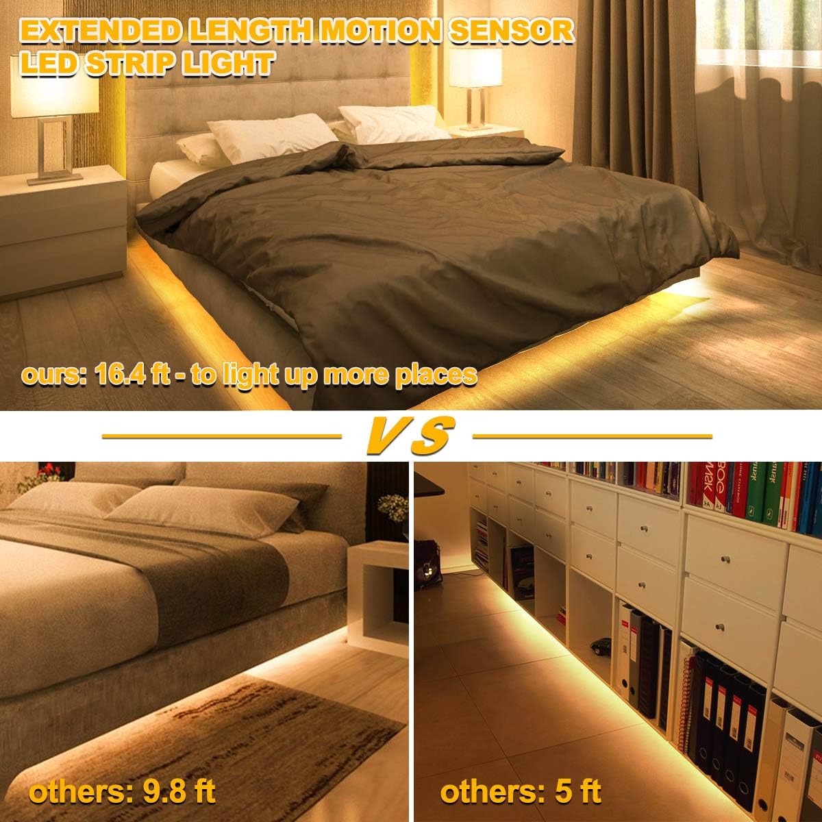 White Led Strip Light with RF Remote Bundle with Motion Sensor Warm White Led Strip Light Full Kits