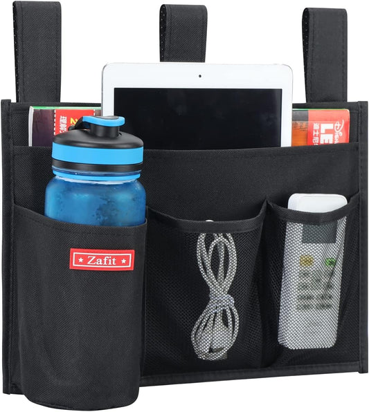 Zafit Hanging Bedside Caddy, Bedside Storage Organizer for Magazine, Phone, Remote control (Classic 4 Pockets-Grey)
