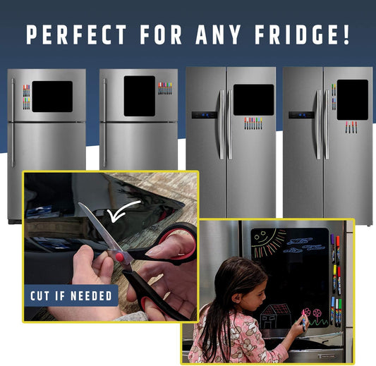 Cute 10"x16" Magnetic Dry-Erase Weekly Menu Blackboard for Kitchen Fridge (with 8 Bright Chalk Markers) & Free Bonus - Grocery/to-Do Lists Board - Daily Dinner Meal Planner Set for Home