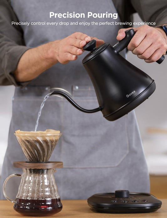 Govee Smart Electric Kettle, WiFi Variable Temperature Gooseneck Tea Kettle | Pour Over Kettle and Electric Tea Kettle, Alexa Control, 1200W Quick Heating, All Stainless Steel, 0.8L Matte Black