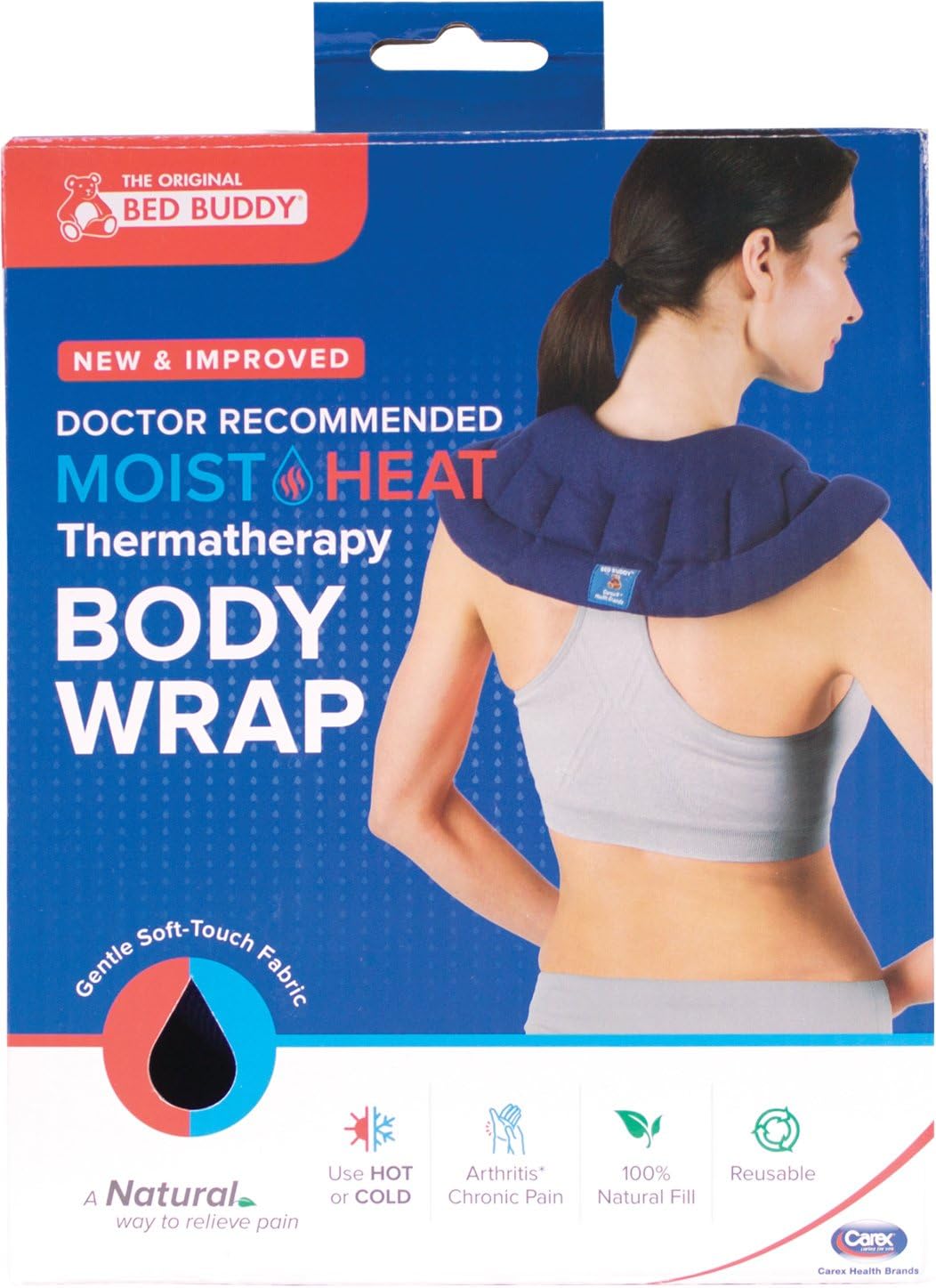 Bed Buddy Back Wrap - Microwavable Heating Pad & Cold Pack for Back, Shoulder, Neck Pain Relief - Moist Heat Therapy Wrap with Adjustable Strap, Soft-Touch Fabric, Reusable & Natural Fill