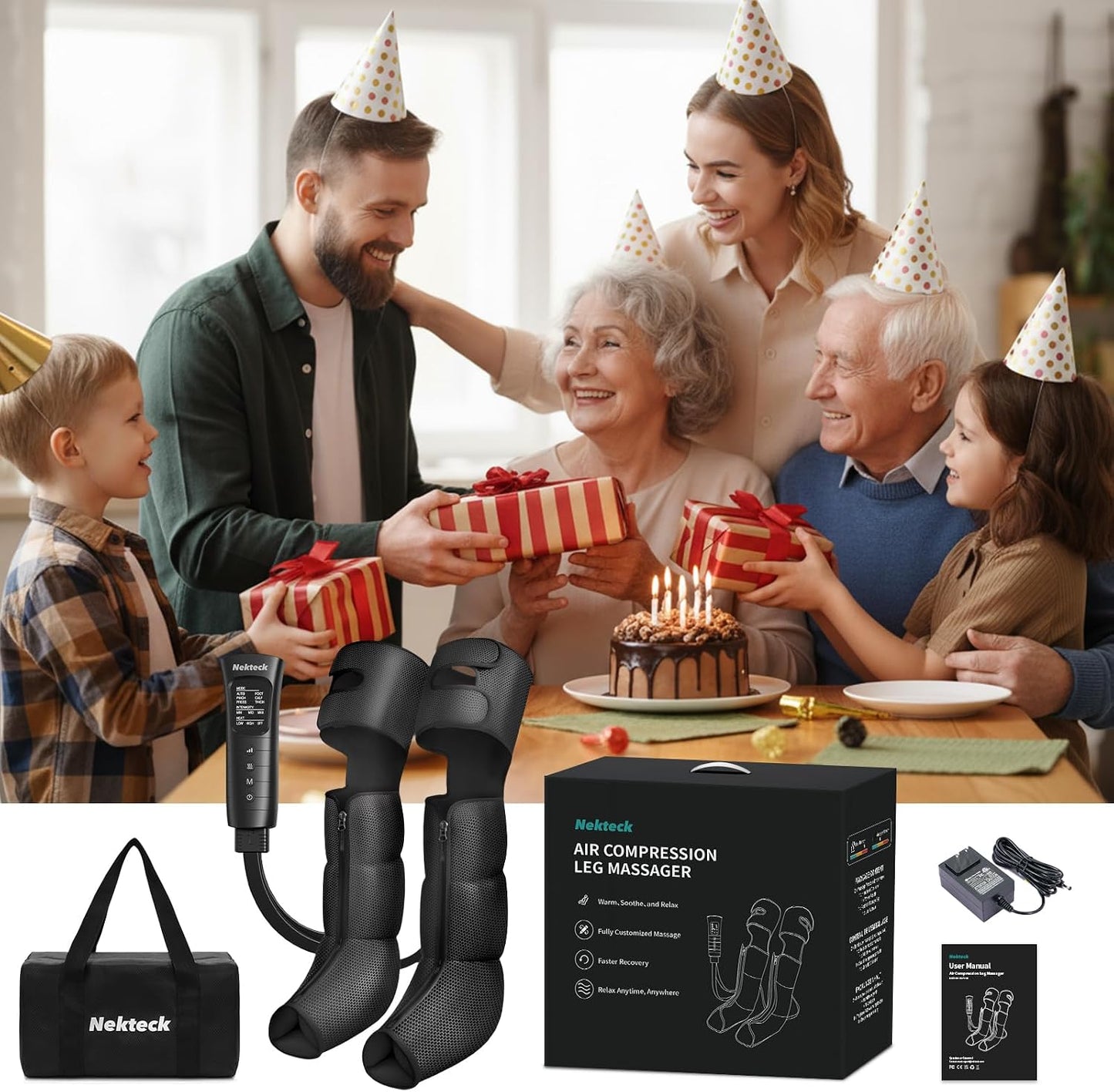 Nekteck Leg Compression Massager with Heat for Circulation and Pain Relief | Full Leg Air Compression Boots, 2 Heats, 6 Modes, 3 Intensities, Zipper Design, HSA Eligible Gifts for Women Men Athletes Gym