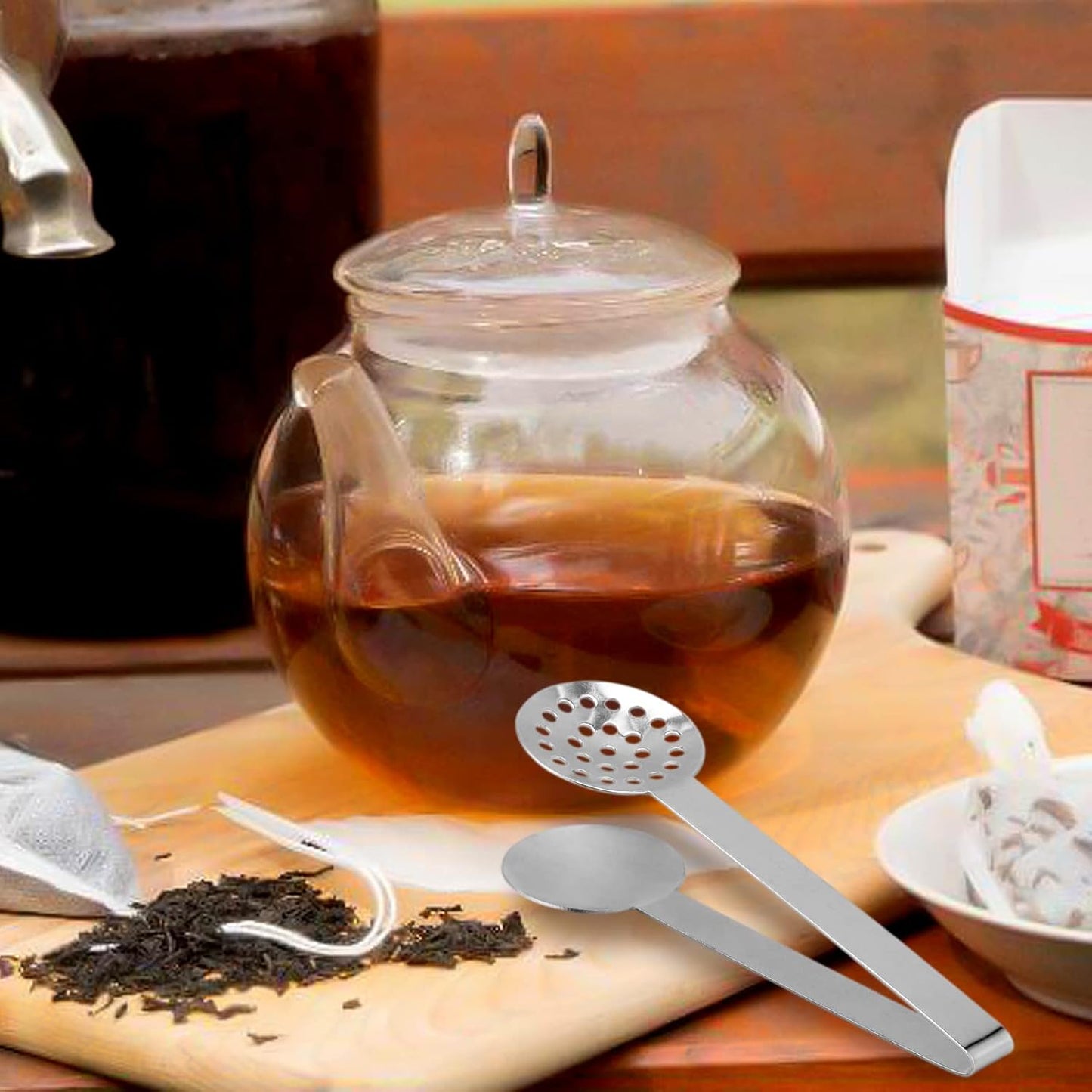 8 Piece 6 Inches Teabag Squeezer, Stainless Steel Tea Bag Tongs, Round Tea Filters Coffee Bag Squeezer Strainer Holder Serving Tongs Tool for Tea Bags, Gadget, Ice Cube, Silver