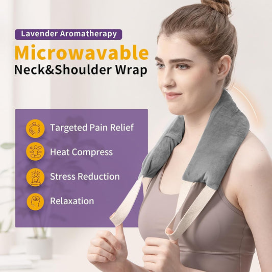 Neck Heating Pad Microwavable with Machine Washable Cover Weighted Microwave Heating Pad Neck Wrap for Shoulder Back Pain Relief, Warm Rice Bag Pack for Cramps Hot Cold Therapy 1.5lbs Lavender Scented