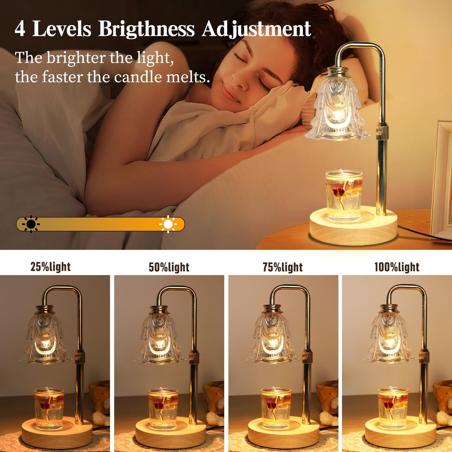 Droyek Candle Warmer Lamp with Timer Electric Candle Warmer Lamp Adjustable Height Dimmable Wax Warmer Lamp Jar Candles with 2 Bulbs for Home Decor & Office